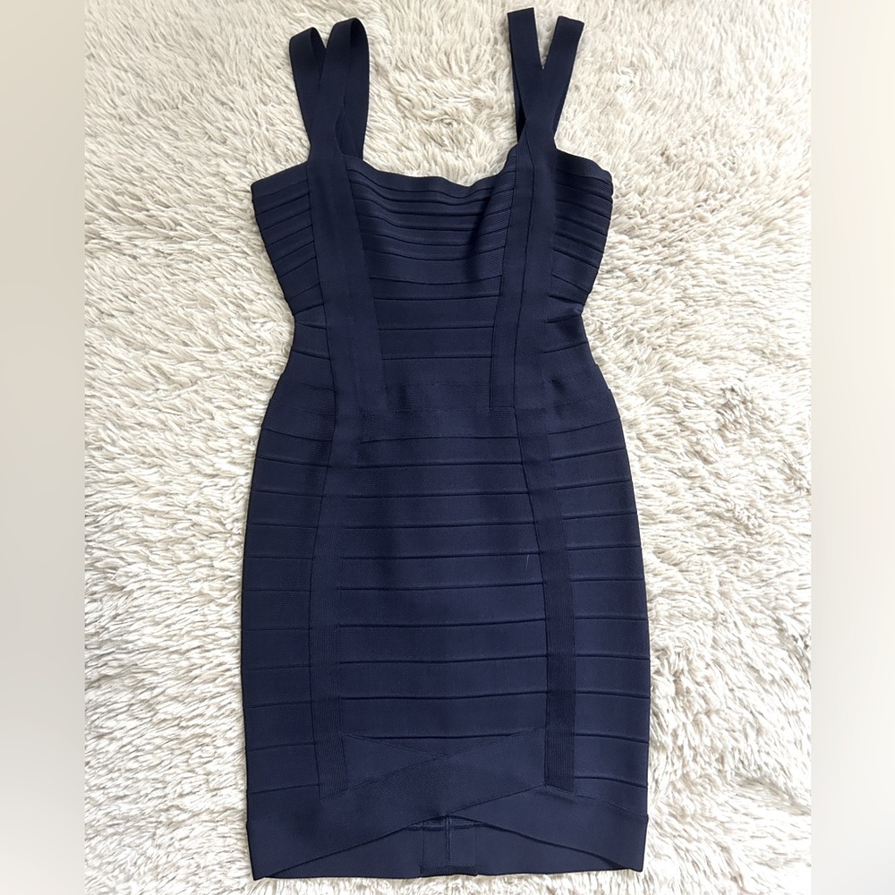 Herve Leger navy blue bandage mini dress, size small